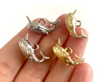 Narwhal pendant 3D Double sided 20mm Narwhal earrings