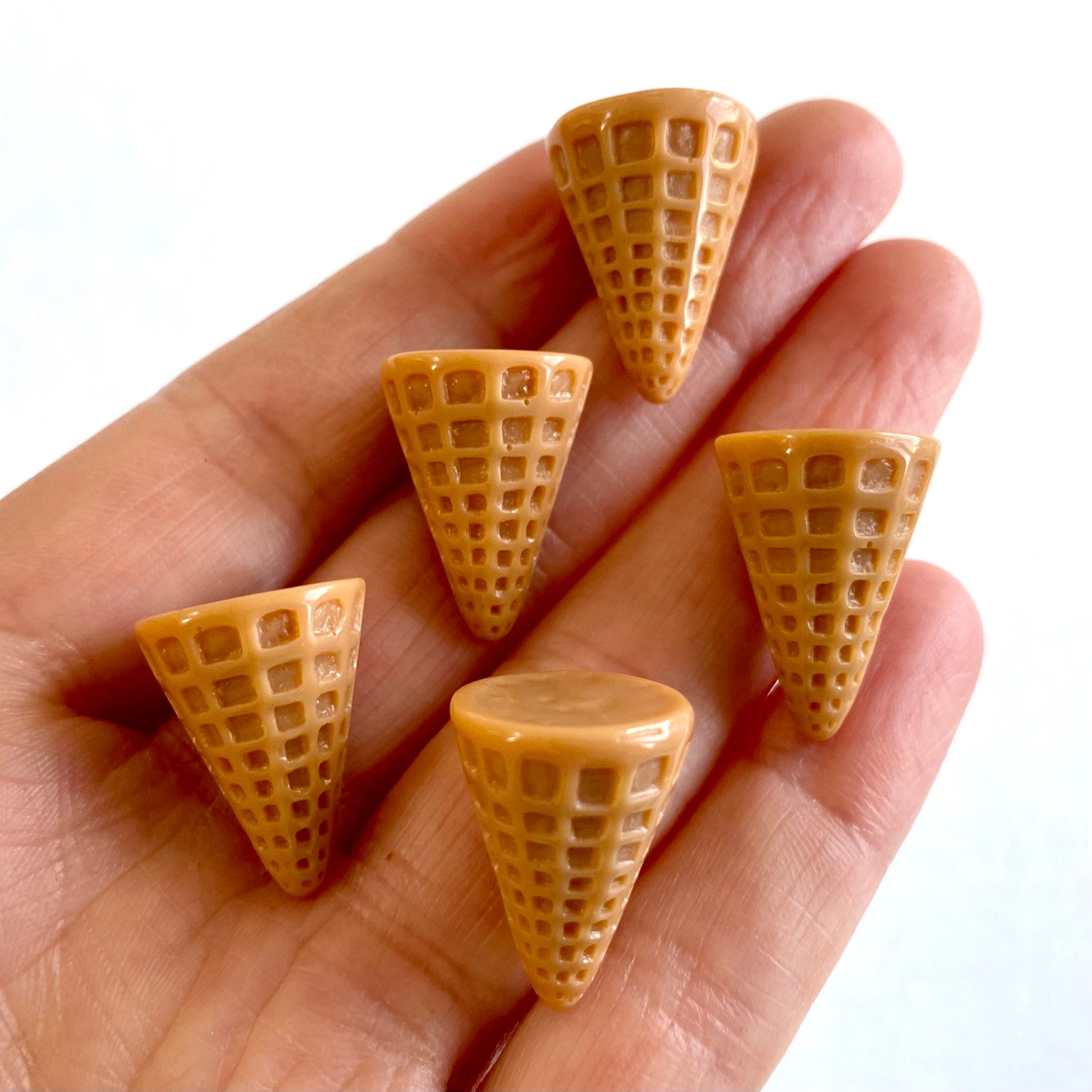 Ice Cream Cones Miniature Waffle Cone 1/6 Scale Sweet Decoden Cabochons 15  X 19mm Resin Kawaii Sweets UK Seller 