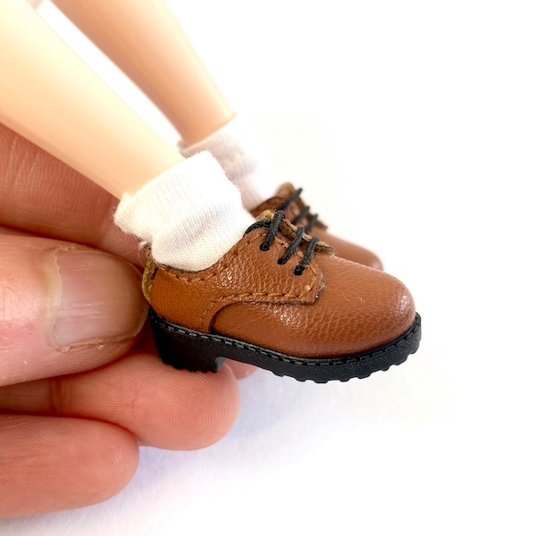 Miniature leather shoes Vintage doll shoes Brogues Doll lace up shoes