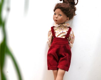 Doll dungaree shorts sewing pattern 18” doll bib and braces PDF instant DIGITAL download dolls overalls Sasha doll outfit