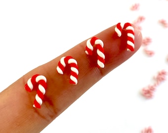 Tiny Christmas Candy Cane sweet decorations 0.5mm Polymer clay Dollhouse miniatures