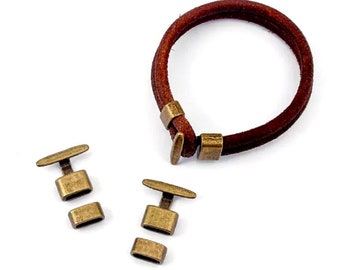 T bar bracelet end cap 11mm Flat metal Antique bronze clasps fits 10x5mm flat leather cord