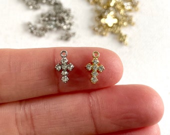 Tiny rhinestone Cross charms 6mm x 8mm Diamanté Silver Gold Miniature cross necklace earring charms