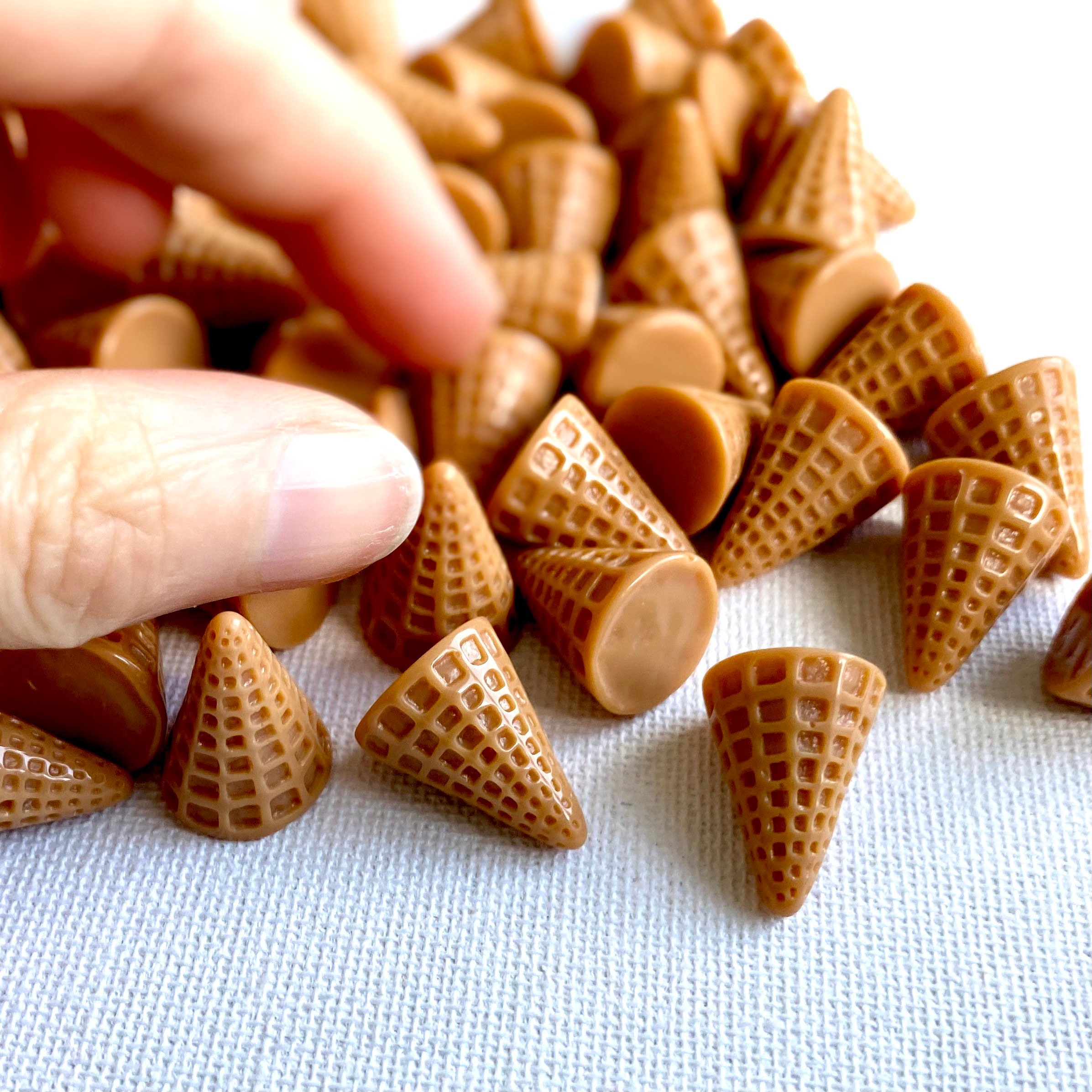 Ice Cream Cones Miniature Waffle Cone 1/6 Scale Sweet Decoden Cabochons 15  X 19mm Resin Kawaii Sweets UK Seller 