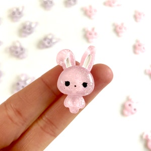 Kawaii charms pastel Glitter Bunny Charms rabbit resin flat back Jelly Cabochon Pastel Pink or Lilac Girls Bunny party gift