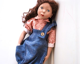 dolls pinafore dress sewing pattern instant DIGITAL download 18” dolls denim dress PDF Summer doll outfit Zwergnase Junior