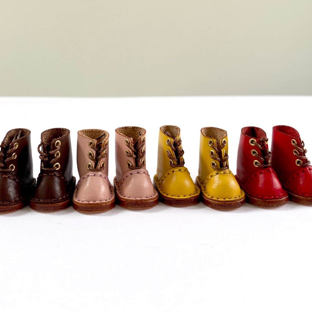 Miniature Doll Boots Lace up Leather Blythe Doll Shoes 1/6 Scale Shoes