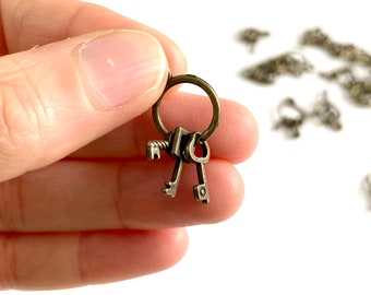 Tiny key charms 13mm Dollhouse miniatures Antique bronze Miniature key pendants 1:6 scale