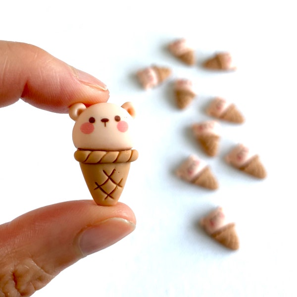 Joli cornet de crème glacée ours en peluche miniature gaufré, Bonbons Kawaii en résine, 16 mm x 25 mm