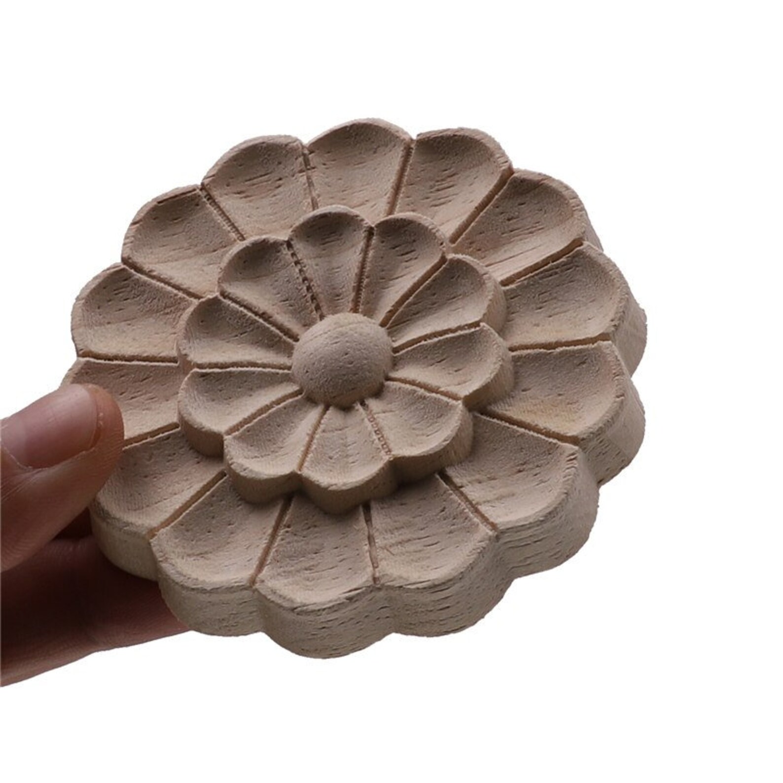 Round Wood Carved Applique Retro Furniture Crafts Decor Wooden Etsy