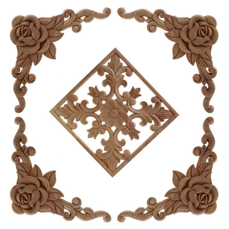Simple Vintage Wood Carved Decal Corner Onlay Applique Frame Etsy