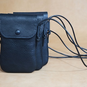 Zwarte leren crossbodytas voor telefoon/telefoondraagtas/telefoonportemonnee/minileren tas/ klein leren etui