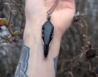 Handmade Black Onyx Coffin Pendant. Faceted Onyx Gemstone Necklace | Protection Crystal jewelry | Gothic crystal jewelry.