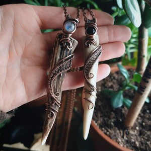 Custom handmade deer antler pendant | Wirewrapped bone pendant| Witchy jewelry| Nature inspired pendant.