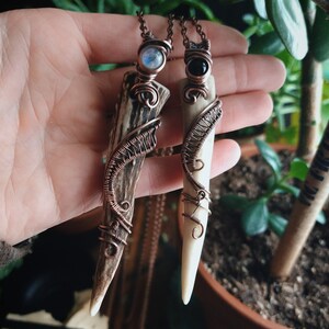 Custom copper wirewrapped crystal deer antler pendant. image 3