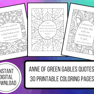 Anne of Green Gables quotes 30 printable coloring pages for book clubs, English class, book lover gift
