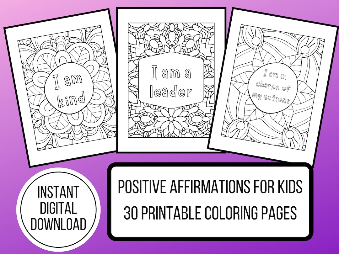 Positive Affirmations for Kids 30 Coloring Pages - Etsy