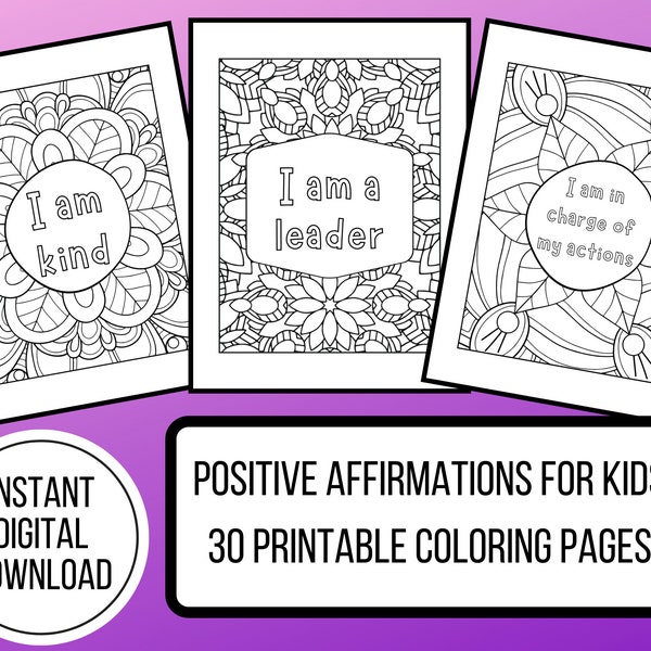 Positive Affirmations for Kids 30 Coloring Pages