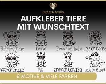 AUTOAUFKLEBER NAME TIERE, Baby on Board, Kinder, Wunschtext, Namenszug, Auto Aufkleber, Tür, Wandtattoo Kinderzimmer, Aufkleber Name