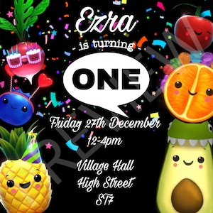 Dancing fruit themed 1st birthday invite digital download
