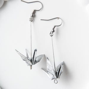 Handmade Origami Silver Crane Earrings