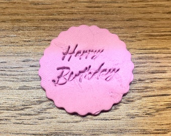 Happy Birthday Cookie Stamp / Happy Birthday Script Cupcake Topper Stamp / Fondant Embosser Stamp / Cookie Cutter