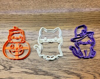 Halloween Cats Cookie Cutter Set / Witch Ghost Pumpkin Cute Cat Cookie Cutters