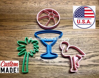 Tropical Cookie Cutter Set / Beach Cookie Cutter / Summer Cookie Cutter / Fondant / Beach Ball / Palm Tree / Flamingo / Margarita