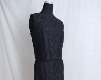 Vintage 50s 60s Black Dress and Top Set // Midcentury Lace Wiggle Dress