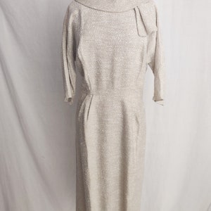 Vintage 60s Secretary Wiggle Dress // Beige Batwing Sleeve image 3