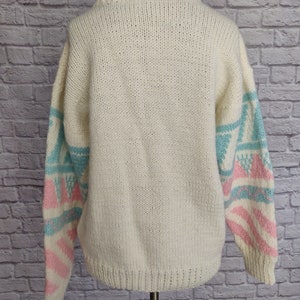 Vintage 80s White Blue and Pink Soft Sweater // Geometric Chunky Knit image 4