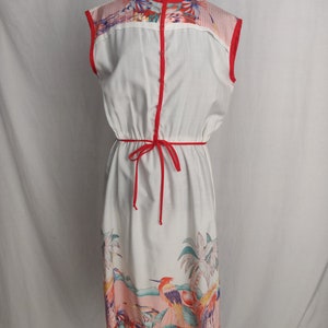 Vintage 70s 80s Tropical White Summer Dress // Floral Red Pink Sleeveless Button-Up image 1