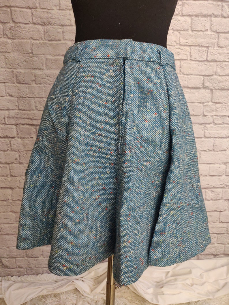 Vintage 70s Bobbie Brooks Wool Skirt // Blue Flared Mini Skirt High Waisted image 3