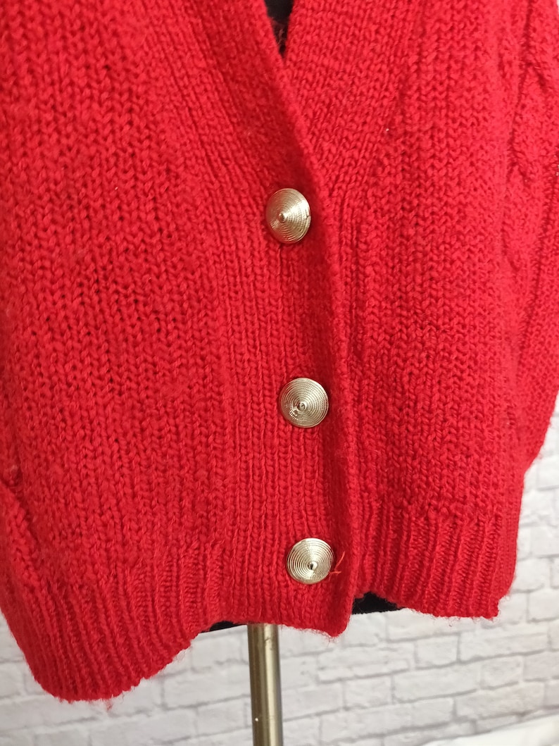 Vintage Red 80s Sweater Vest with Metallic Buttons image 2