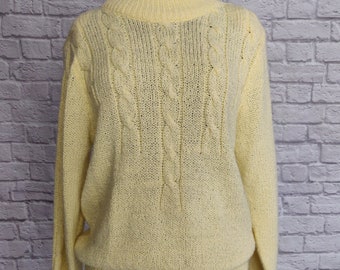 Vintage 80s Soft Yellow Sweater // Acrylic Cable Knit Sweater
