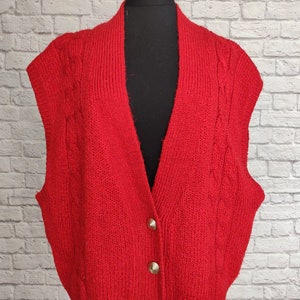 Vintage Red 80s Sweater Vest with Metallic Buttons image 1