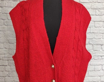 Vintage Red 80s Sweater Vest with Metallic Buttons