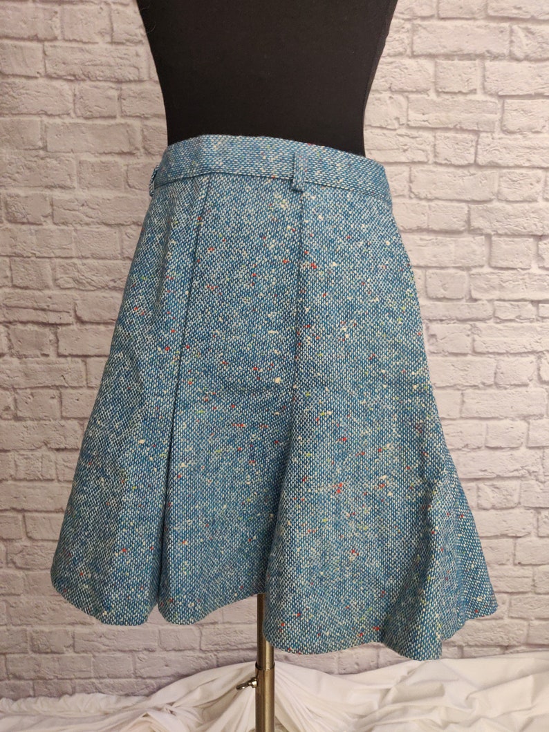 Vintage 70s Bobbie Brooks Wool Skirt // Blue Flared Mini Skirt High Waisted image 2