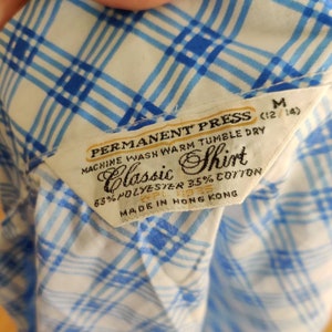 Vintage 70s Permanent Press Classic Shirt // Blue Plaid Sleeveless Button-Up image 5