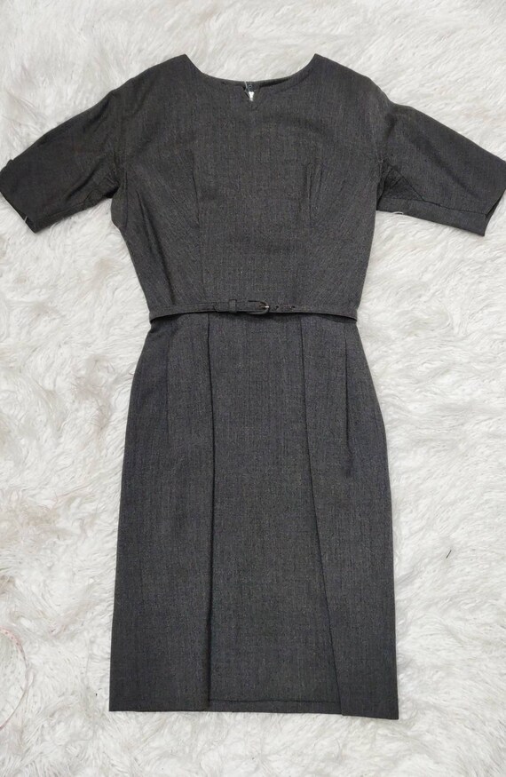 Vintage 1950s Grey Wool Dress // Carlye Wiggle Dre