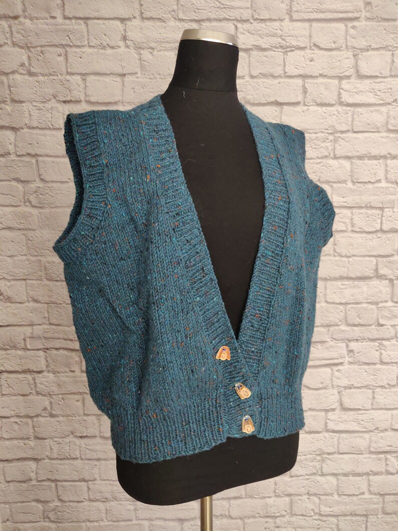 Vintage 80s Grandma Sweater Vest // Blue with cute buttons image 1