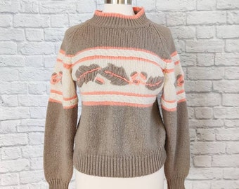 Soft Wool Peach and Brown Mock Neck Sweater