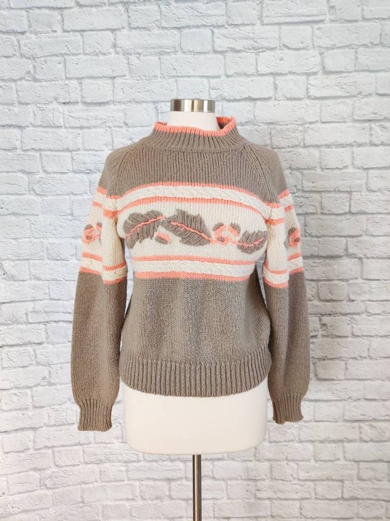 Soft Wool Peach and Brown Mock Neck Sweater