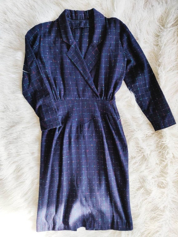 Vintage Mid-century Plaid Dress // Navy Collared H