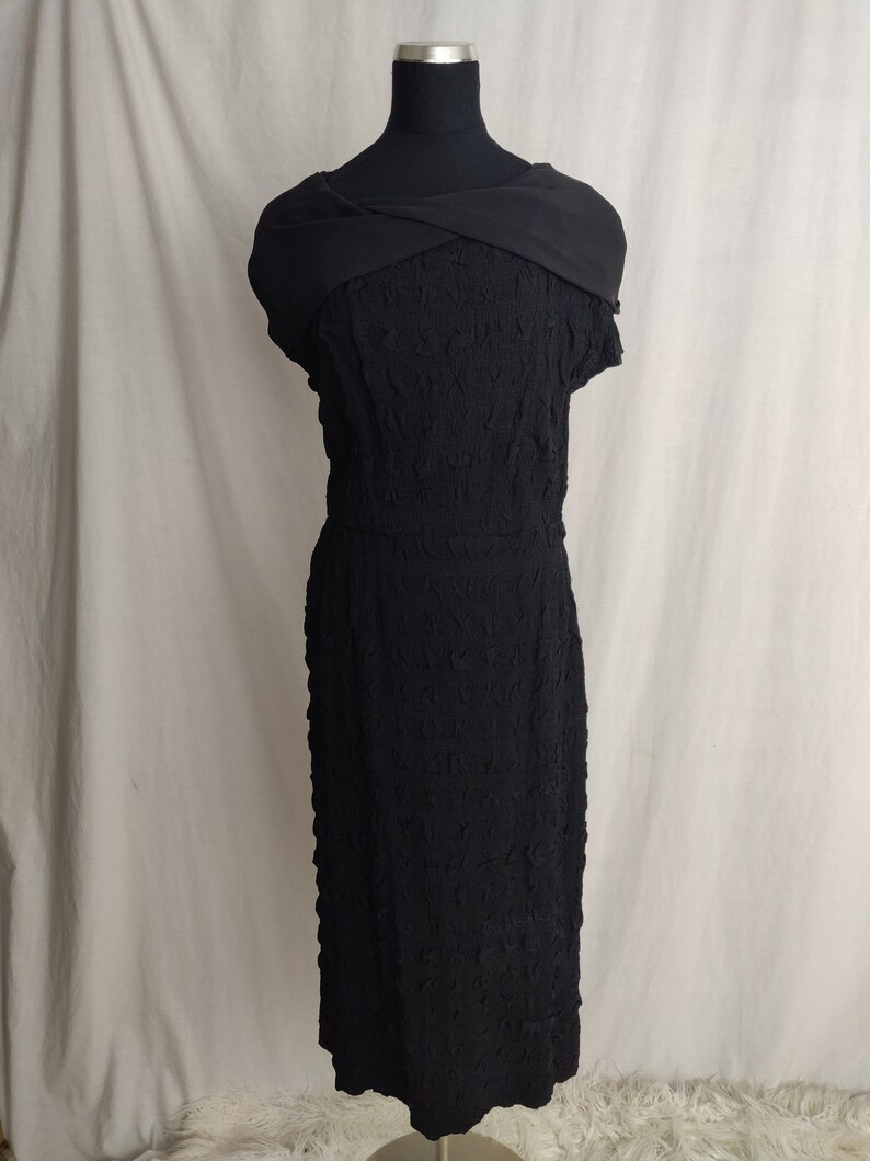 Vintage 40s Arnold-Fox Black Dress // Textured Pencil Dress image 4