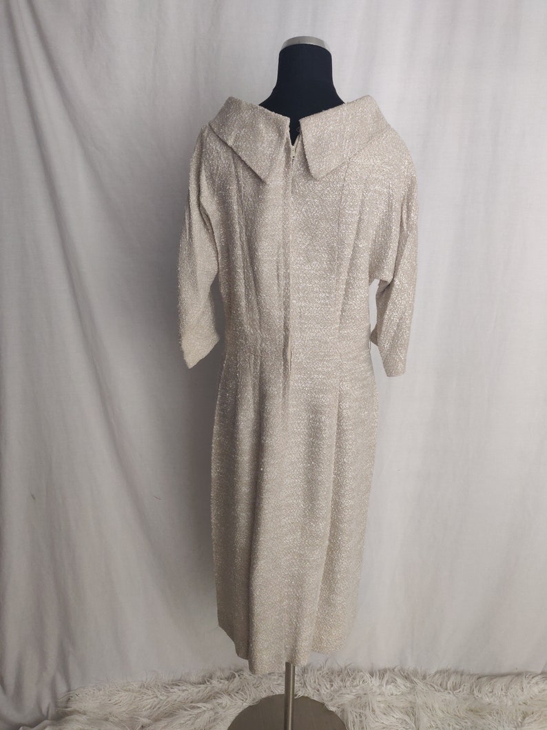 Vintage 60s Secretary Wiggle Dress // Beige Batwing Sleeve image 5