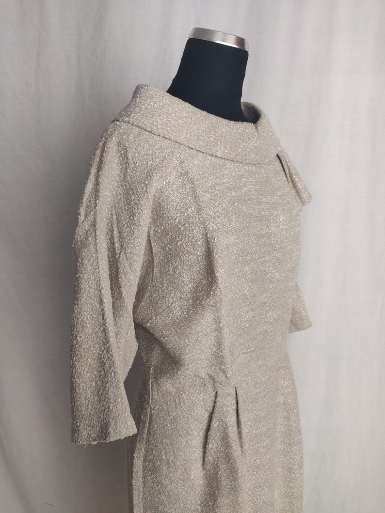 Vintage 60s Secretary Wiggle Dress // Beige Batwing Sleeve image 4