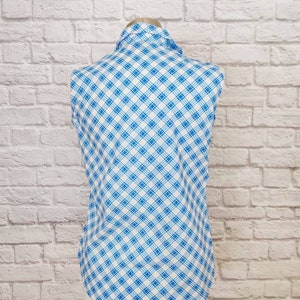 Vintage 70s Permanent Press Classic Shirt // Blue Plaid Sleeveless Button-Up image 3