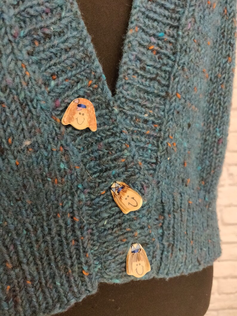 Vintage 80s Grandma Sweater Vest // Blue with cute buttons image 2