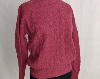 Vintage 60s 70s Purple Cable-Knit Sweater // Pink Long Sleeve Colony Corners